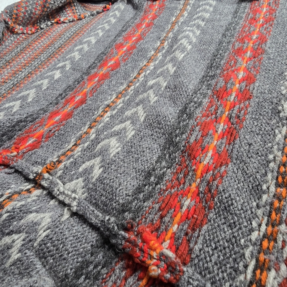 Woolrich Gray Shawl Collar Fair Isle Wool Cardigan with Red & Orange Accents - Picture 12 of 14